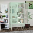 thumbnail image 2 of Litake Modern Locker Glass Cabinet, Glass Display Cabinet with 2 Doors Adjustable Shelves Floor Standing Clear Glass Curio Collection Storage Cabinet Multifunctional Kitchen Cupboard, 2 of 9