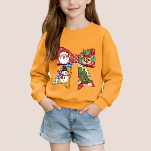 Sudadera sin capucha para niños, con estampado navideño, cuello redondo, manga larga, forro polar, para niños de talla mediana a grande, blusa de poliéster para niños.