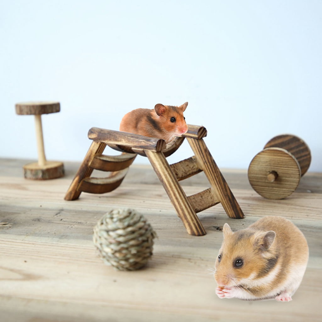 Wood Color AzsfUfsa53 Small Pets Supplies Pet Hamster Mouse Bird Wooden Bridge Climbing Ladder Exercise Game Stairs Toy 