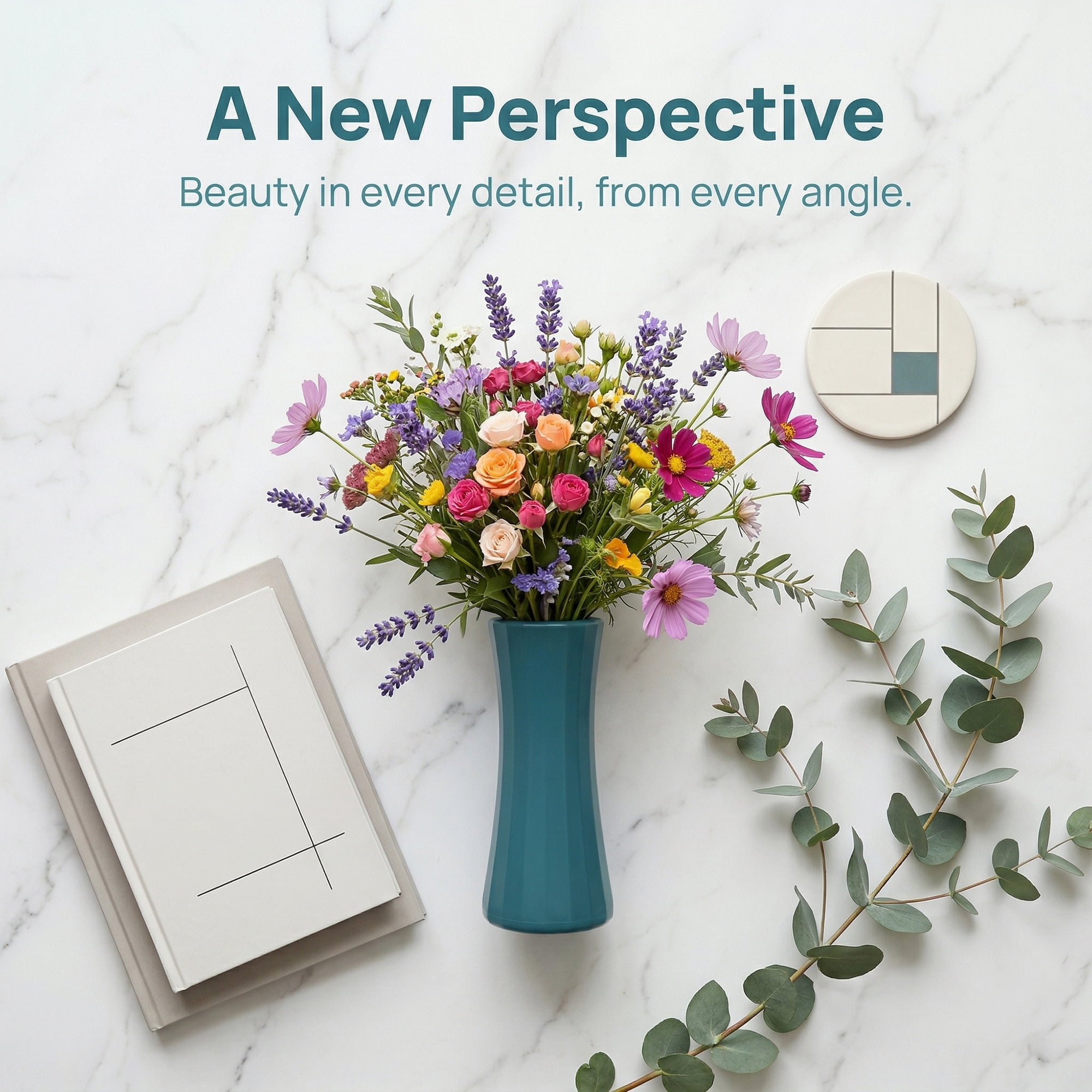 Unique Bargains Modern Geometric Minimalist Decorative Centerpiece Flower Vase Blue 3.5"x3.5"x8.3"