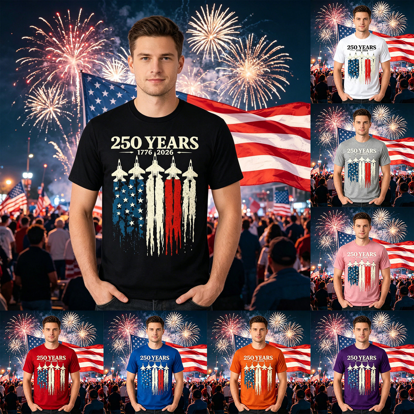 MuXiKeJi Clothes 250 Anniversary USA Shirt Mens: 4th of July Patriotic T-Shirt 250 Years American Flag Freedom Graphic Tee Top