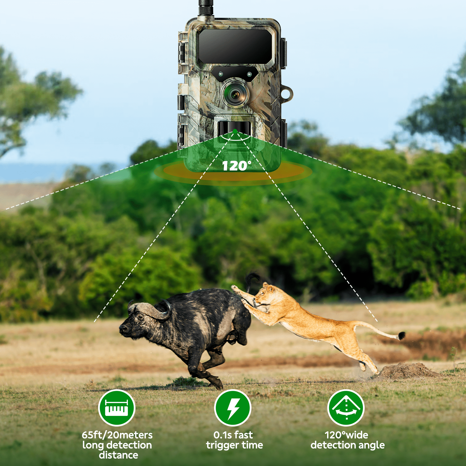 CAMPARK 2 Pack Trail Camera 4G Cellular, 1080P 32MP Hunting Game Camera Built-in SIM Card, 2.0" Screen, Lifelong Free Cloud Storage, Motion Alerts Night Vision IP66 Waterproof for Wildlife Monitoring