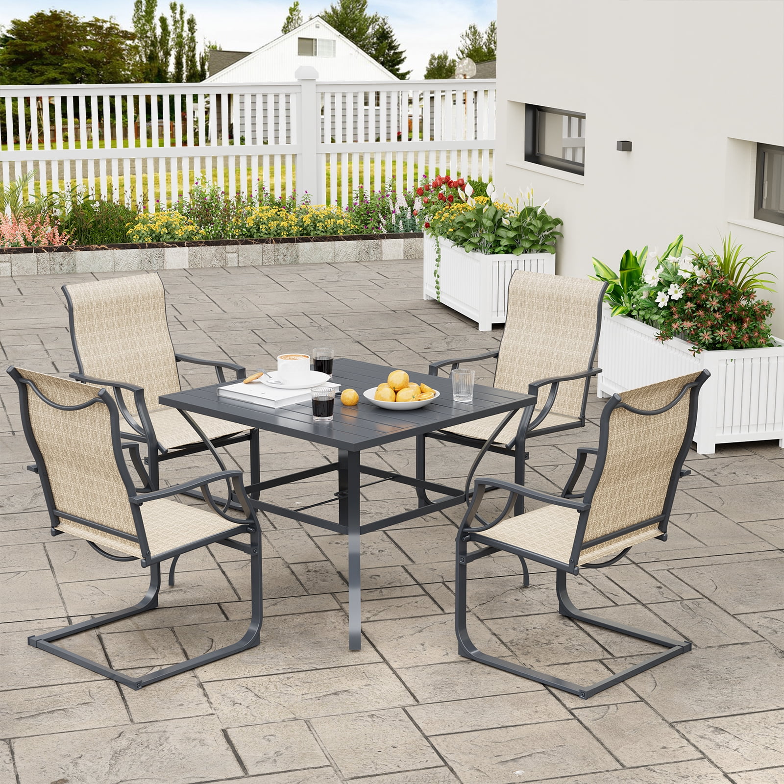 Amopatio Patio Chairs Set of 4, Outdoor Dining Chairs for All Weather, Breathable Garden Outdoor Furniture for Backyard Deck