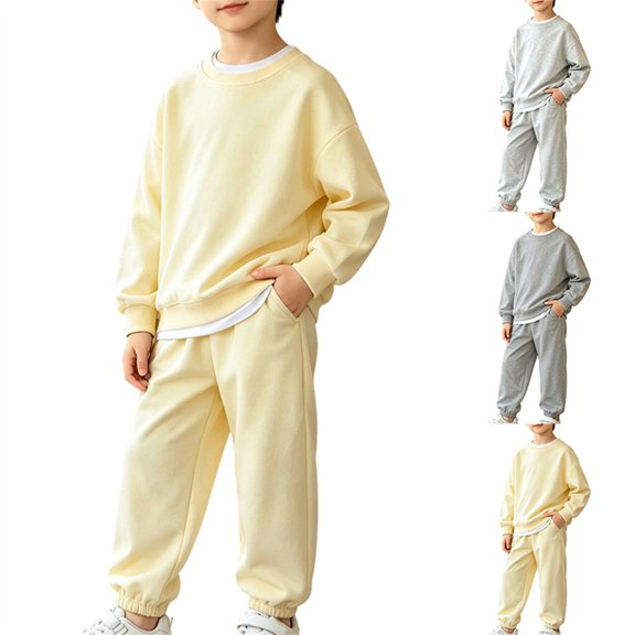 Coerni Boys Sweatpants Set 2 Piece Soft Fleece Crewneck Pullover Girls Sweatshirts & Jogger Sweatpants Tracksuit Kids Activewear Set