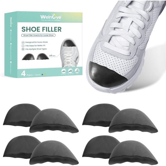 Welnove Shoe Fillers for Shoes Too Big, Inserts for Loose Shoes, Breathable Heel Cups - Prevents Toe Pain, Foot Fatigue, Shock Absorption - 4 Pairs, Size L