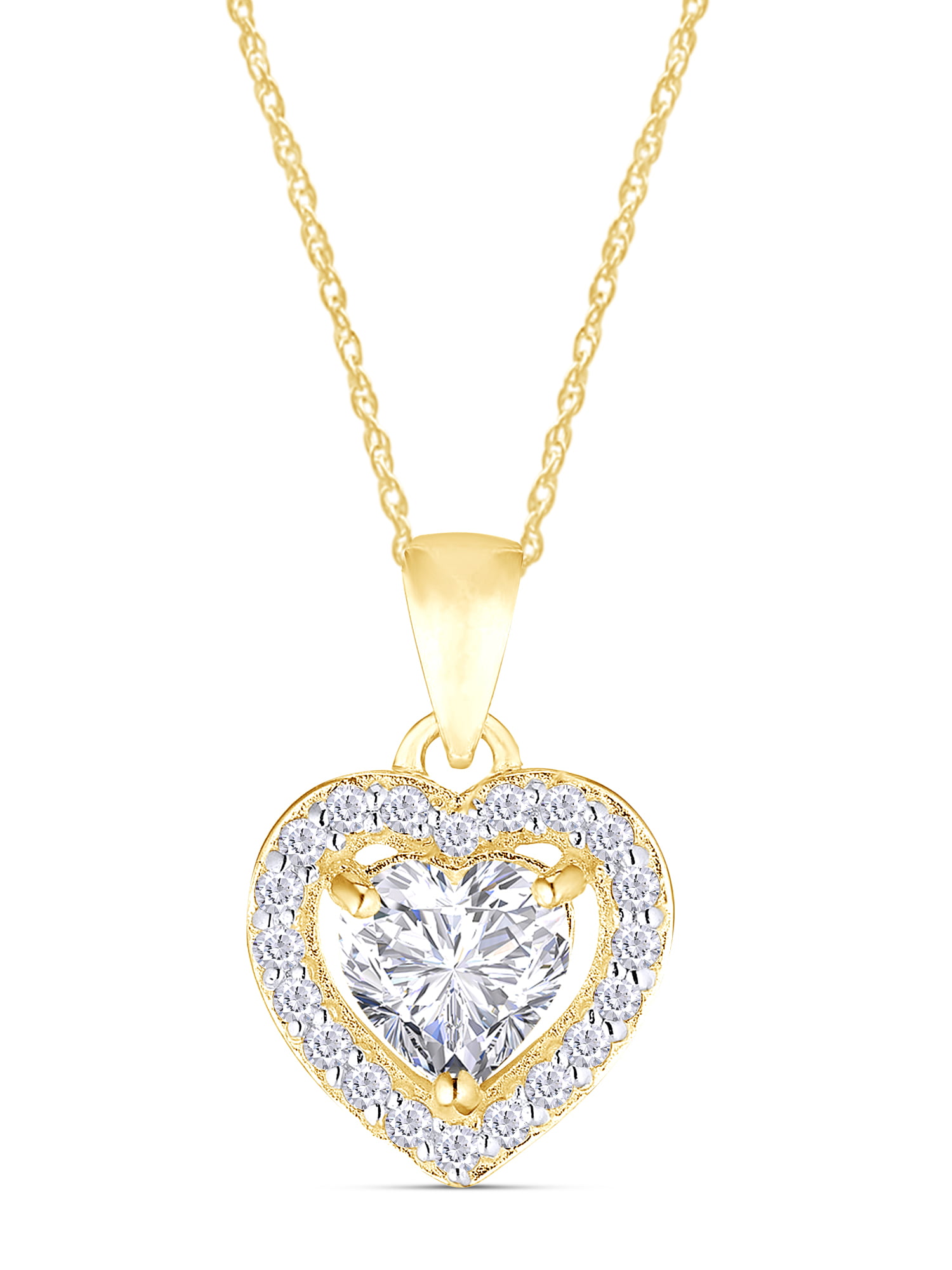 Wishrocks Round Cut White Cubic Zirconia Open Heart Pendant Necklace in Sterling Silver