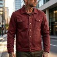 thumbnail image 6 of LODIENY Men Denim Trucker Jacket Button Down Collared Long Sleeve Classic Fit Jean Coats Western Style Cowboy Jackets Wine L, 6 of 6