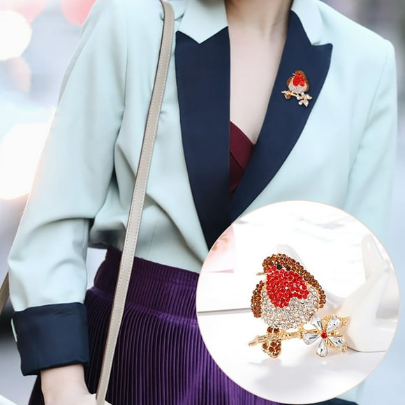 TopLLC Ear Stud Red Bird Brooch Pin, Brooch Alloy Diamond-Studded Bird Corsage Brooch Pin