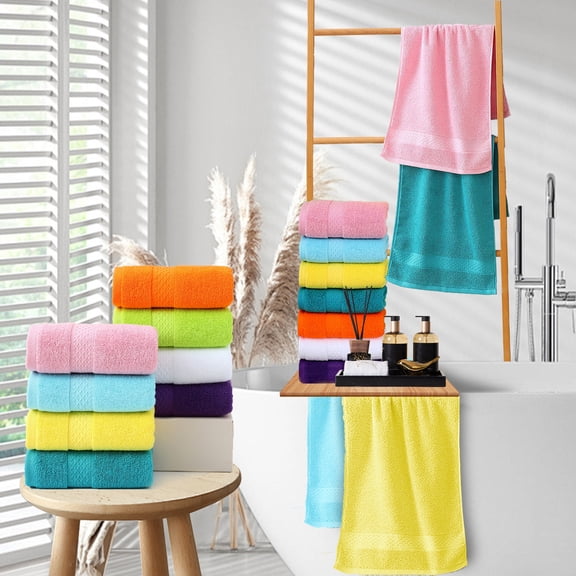 Cotton Jacquard Towels Multi-Color Soft Absorbent Washcloths 5-Pack 74x33cm Blue