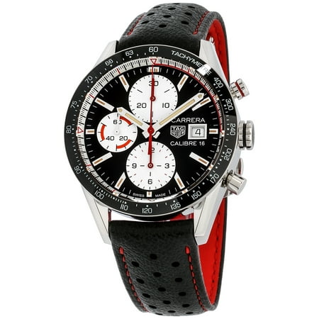Tag Heuer Carrera Black Dial Leather Strap Men's Watch