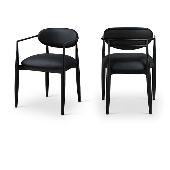 Meridian Furniture Riccio Black Vegan Leather Upholstered Dining Arm Chair, Set of 2