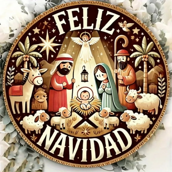 HELLOYOUNG Festive Indoor/Outdoor Holiday Decor - "Feliz Navidad" Metal Sign with Star & Angel Design, Waterproof & Fade-Resistant