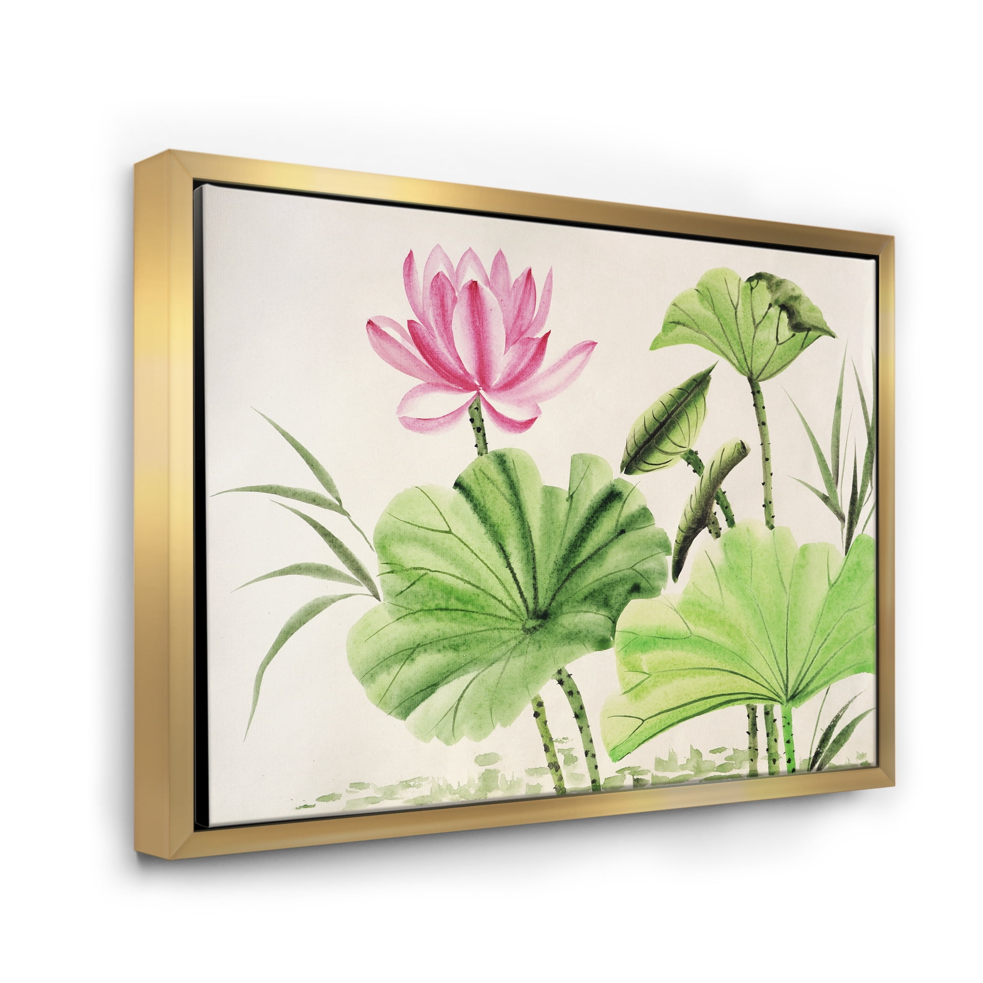 Designart 'Ancient Pink Lotuses In The Pond V' Traditional Framed Canvas Wall Art Print