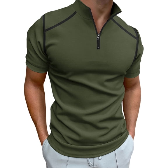 WTOBBY Men's Golf Short Sleeve T-Shirt Lightweight and Breathable, Quarter-Zip Lapel Collar, Stylish Casual Shirt for Golf, Outdoor, and Everyday Active Wear,Army Green L