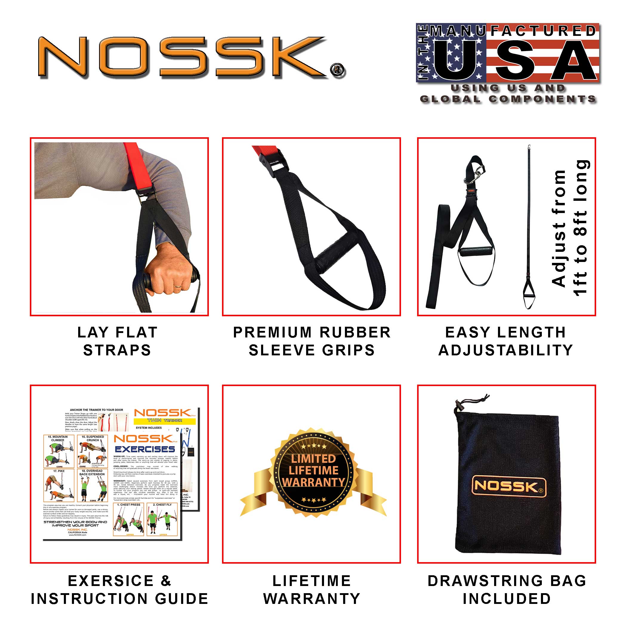 NOSSK TWIN PRO Suspension Bodyweight Fitness Strap Trainer