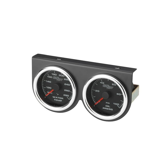 GlowShift 2-5/8" Black & White Racing Series 2 Gauge & Pod Set with Mechanical Oil Pressure & Mechanical Water Temperature Gauges