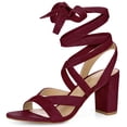 thumbnail image 1 of BLISSFUL STEP Women's Open Toe Crisscross Lace Up Chunky Heel Sandals, 1 of 6