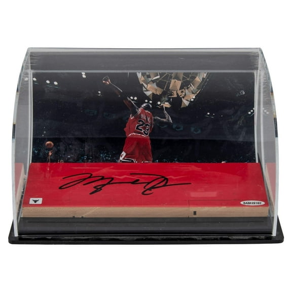 Beautiful Michael Jordan Signed Bulls Game Used Floor Display UDA  Beckett COA