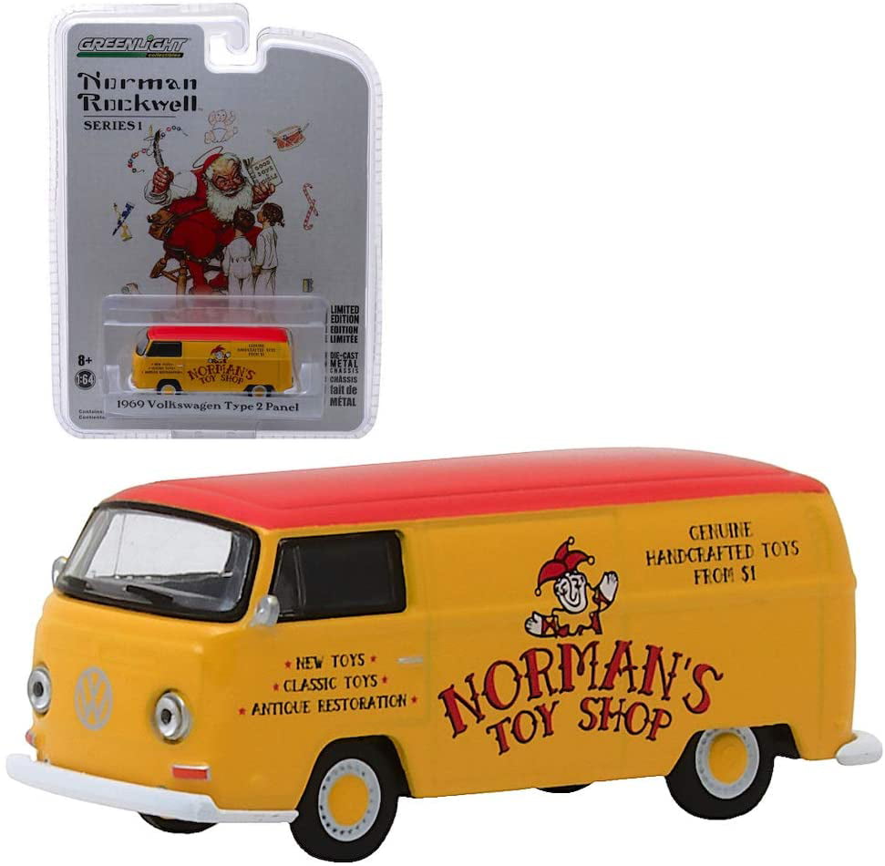 1969 VW T2 Bus Panel Van Delivery TOY SHOP Greenlight Norman Rockwell 1:64 OVP