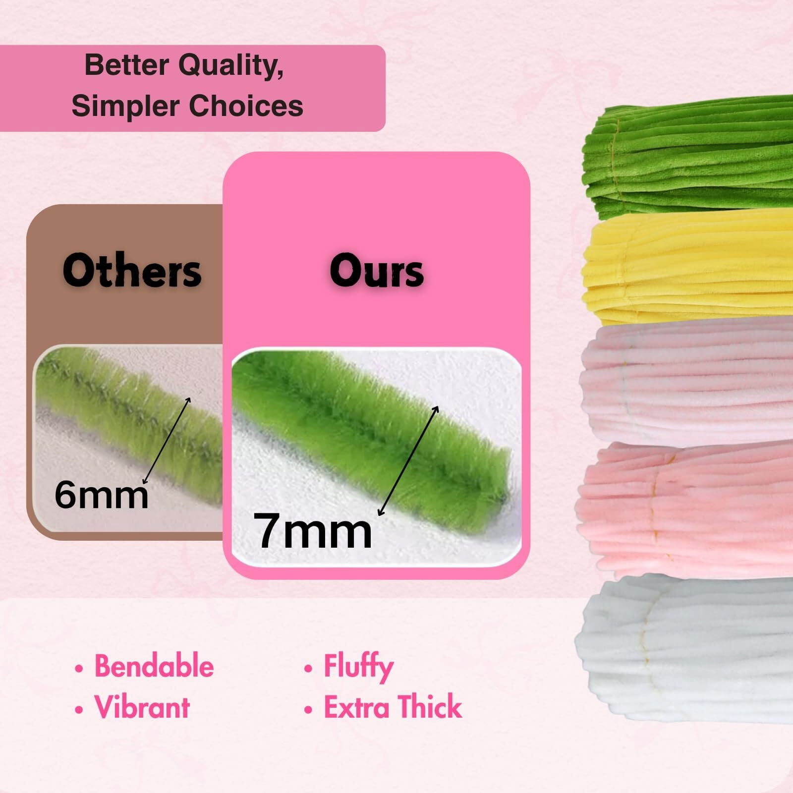 500Piece Pipe Cleaners Flowers Kit, Chenille Stems for DIY Flower Making, Crafts and Art Projects, Creative Holiday Decoration Supplies
