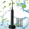 thumbnail image 1 of Cepillo de dientes eléctrico de alta frecuencia con 4 cabezales | 32&nbsp;000 RPM y 6 modos de limpieza | Recargable por USB para adultos y niños | Incluye estuche de viaje, 1 of 4