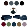 thumbnail image 3 of Golden Linens 3-Piece suede Velvet Fabric SlipCover Set for Sofa Loveseat Couch Arm Chair, Stretch ((4 Way)) to Fit /Slipcovers Set, Furniture Protector Cover Set, Wrinkle Free# Jolan Blue, 3 of 8