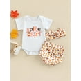 thumbnail image 2 of Bagilaanoe 3pcs Newborn Baby Boy Girl Short Pants Set Short Sleeve Pumpkin/Letter Print Romper Tops + Shorts + Headband 3M 6M 12M 18M Infant Casual Outfits, 2 of 8
