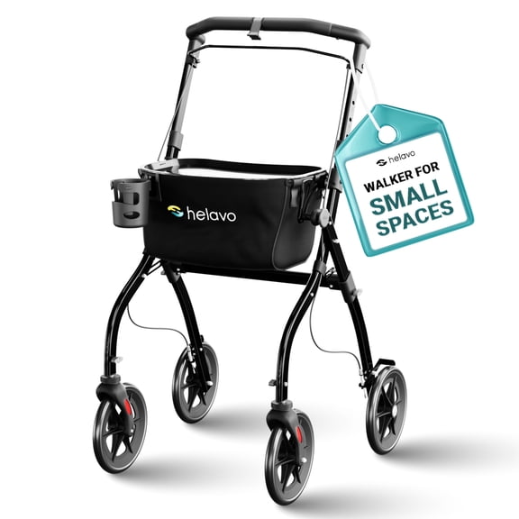 Helavo Narrow Rollator Walker with Tray, 23.6" Wide, 8" Wheels, Lightweight Aluminum Frame