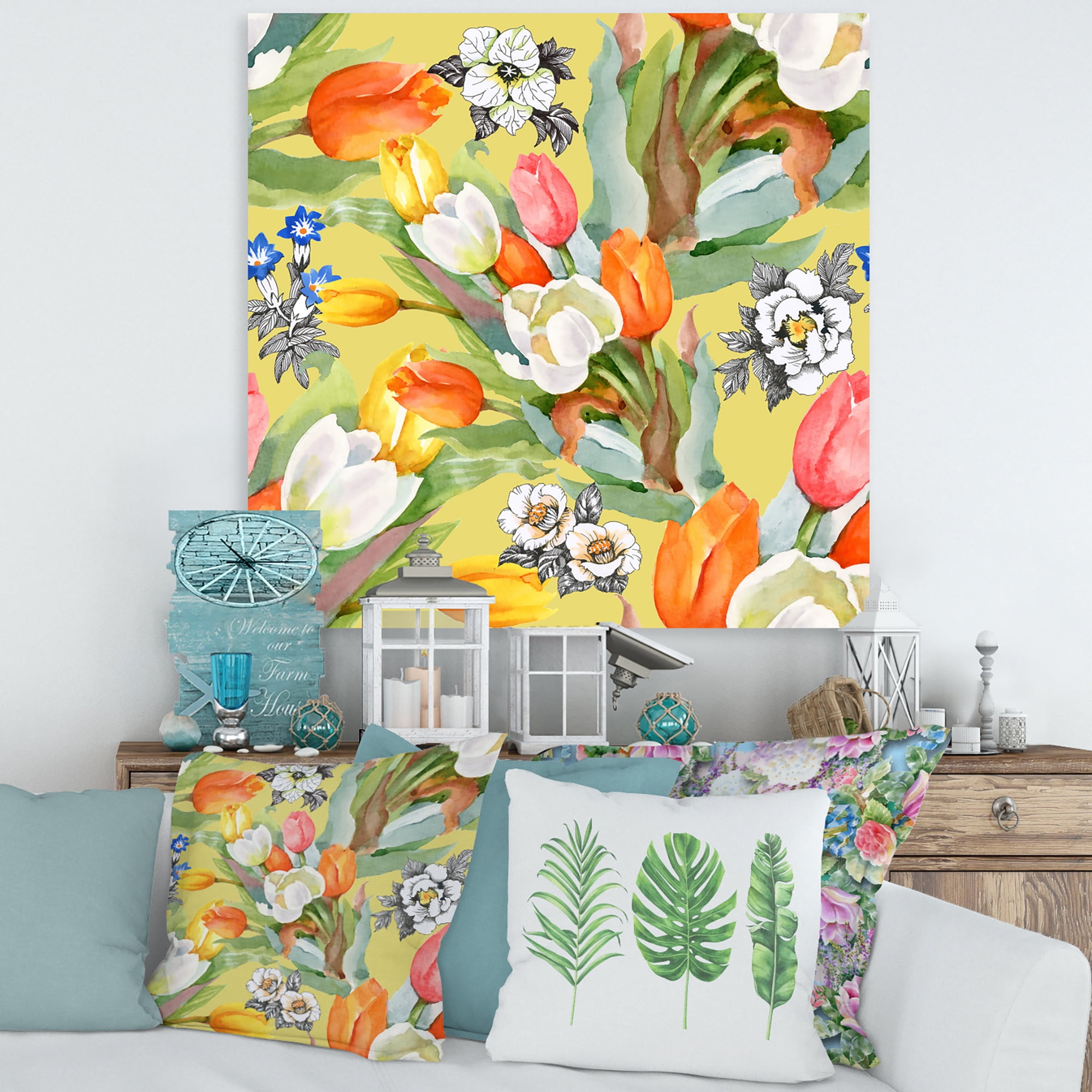 Designart ' Blooming Orange and White Tulips IV ' Traditional Canvas Wall Art Print