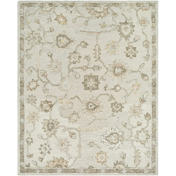 Hauteloom Adelle Boho Hand Tufted Natural Fiber Wool Area Rug - Traditional Floral Carpet for Living Room, Bedroom, Dining Room - Beige, Tan - 6' x 9'