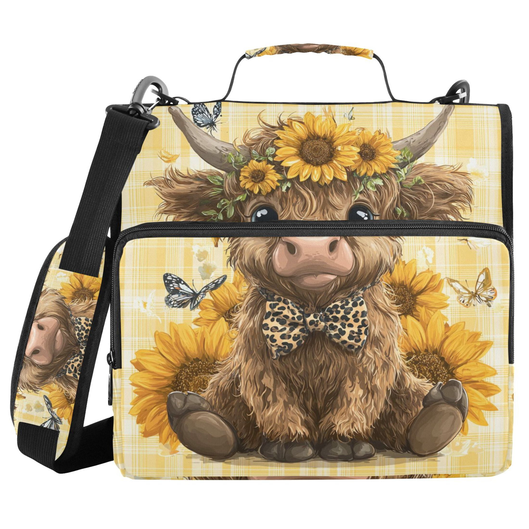 Zipper Binder Cute Baby Highland Cow 1.5 Inch Binder Folder Bag with Shoulder Strap and Handle
