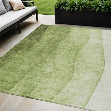 5' X 8' Olive Green And Artichoke Green Ombre Washable Indoor Outdoor Area Rug