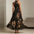 thumbnail image 6 of Wxolcjlv Vintage Floral Maxi Dress for Women Halter Neck Sleeveless Flared Formal Long Gown, 6 of 7