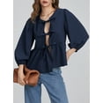thumbnail image 6 of Michellecmm Women Basic Tie Front Tops Casual Solid Color Loose 3/4 Sleeve Shirt Cardigan for Club Streetwear Aesthetic Clothes, 6 of 9