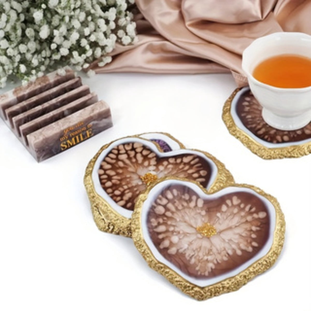 4 Pieces Heart Coasters Resin Mold Set - Resin Casting Molds for DIY Epoxy Crafts, Home Decor, Coasters, Silicone Molds with Storage Boxes for Easy Organization and Reuse (with Cup Holders)