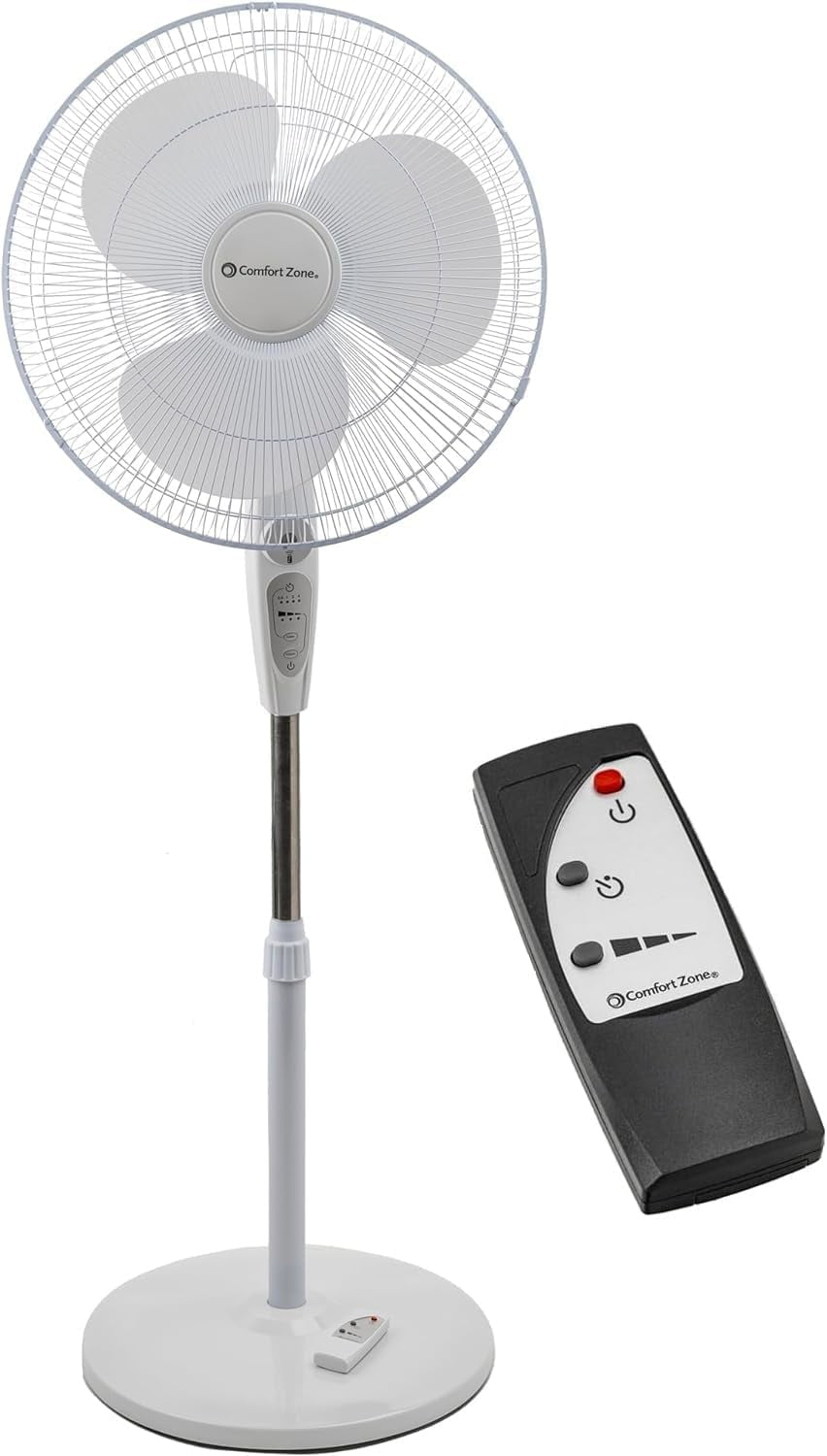 Comfort Zone 18 in. Pedestal Fan with Remote, Tilt, 3 Speeds & Timer