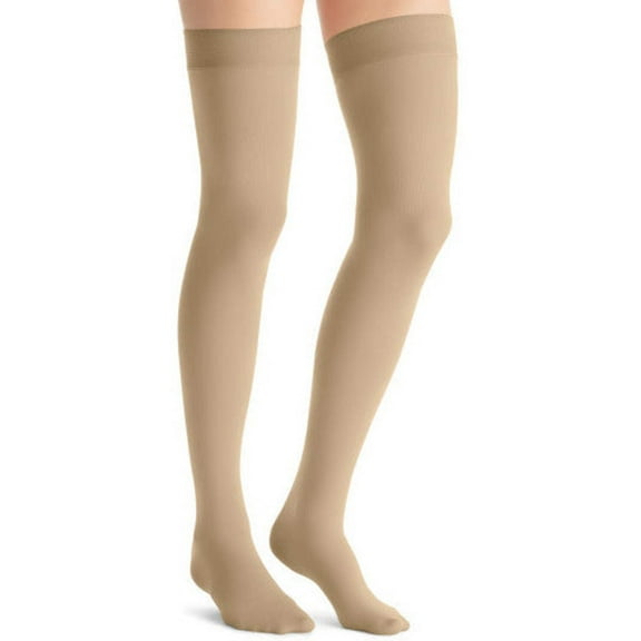 JOBST Opaque Thigh High with Sensitive Top Band, 30-40 mmHg Compression Stockings, Closed Toe, Small Petite, Natural