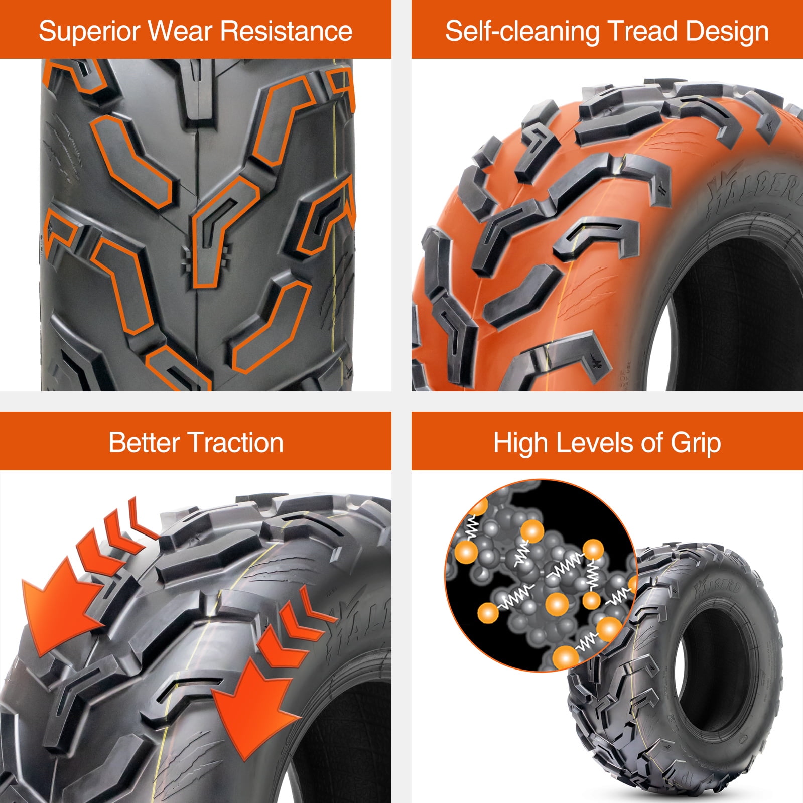 Full Set New Premium HALBERD 6PR ATV/UTV Tires, 25x8-12 Front & 25x10-12 Rear, All Terrain 15mm Tread Depth 25x8x12 25x10x12 Trail Sand Off-Road Tires, Set of 4