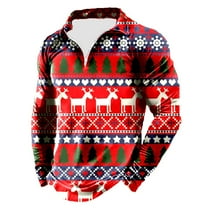 Mens Golf Polo Shirts Christmas Stand Up Collar Printed Half Zip Long Sleeved Mens Casual Shirts,Watermelon Red,3XL