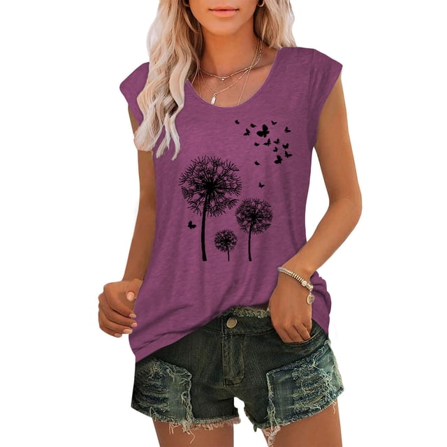 Womens Cap Sleeve Tops Summer Tank Top Casual Basic Tees Shirts Loose Blouses