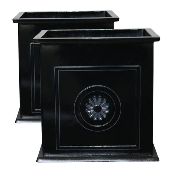 Southern Patio CMX-042426 Colony Square Resin Planter Urn, Black (2 Set)