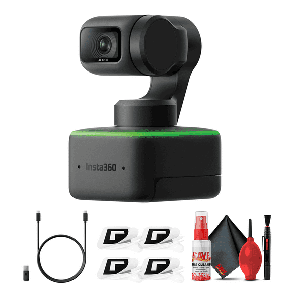 Insta360 Link UHD 4K AI Webcam with Tabletop Tripod and 6Ave Cleaning Kit