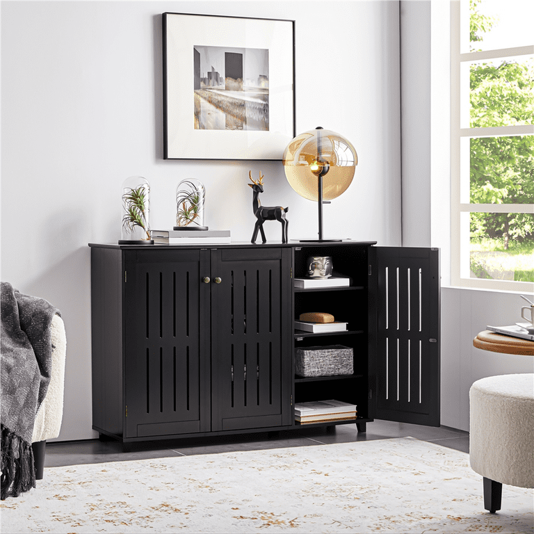 47.2 in. H x 39.4 in. W Black Wood 4-Door Shoe Storage Cabinet with Drawer and Open Shelf, Shoe Cabinet for Entryway