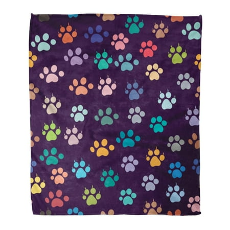Black Bear Throws ASHLEIGH Flannel Throw Blanket Colorful Paw Footprint Abstract Bear Black Cartoon Cat Soft for Bed Sofa and Couch 58x80 Inches ()
