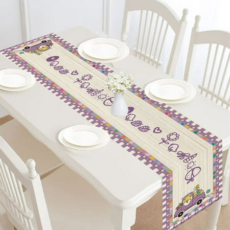 

Happy Easter Cotton Linen Table Runners Vintage Farm Truck Colorful Eggs Dresser Scarf Kitchen Dining Tablecloth For Farmhouse 71 x11.8
