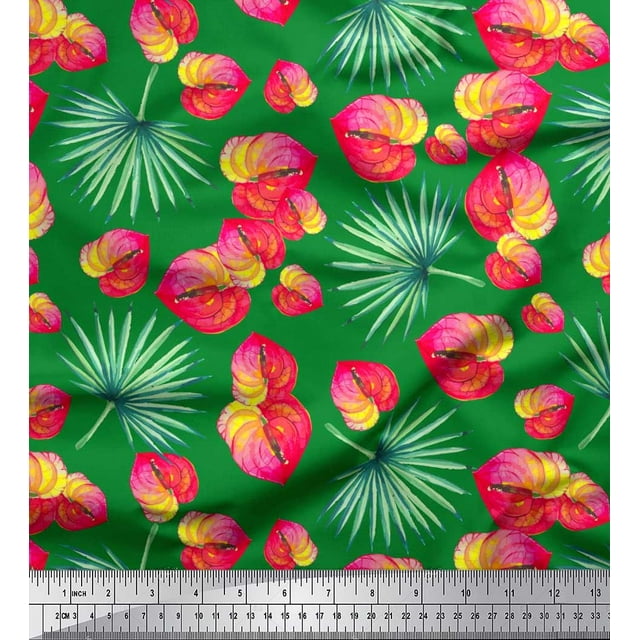 Soimoi Rayon Crepe Fabric Leaves & Laceleaf Floral Print Fabric by Yard 46 Inch Wide