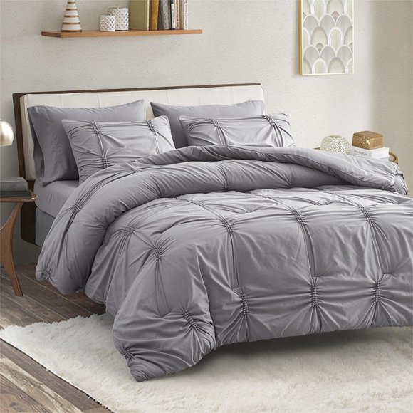 Maple Stone Queen Comforter Set Piece Grey Luxury Embroidery Bed in a Bag, Shabby Chic Ultra Soft AllSeason Bedding Set with Comforter, Sheets, Pillowcases & Shams