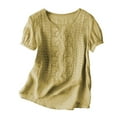 thumbnail image 4 of Yellow Womens Summer Tops Women's Fashionable Casual Solid Color Pleated Cotton And Linen Tops Shirts And T Shirts Shirts for Women, 4 of 6