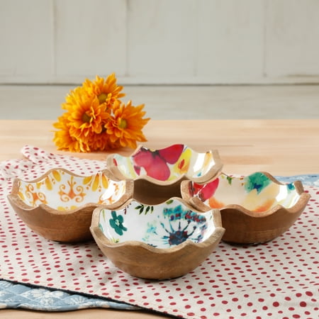 The Pioneer Woman Flea Market 4-Piece Wood Bowl Set