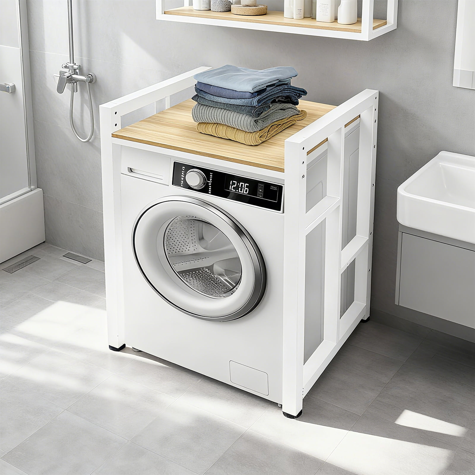 Washer Dryer Storage Shelf, Over Washer Dryer Storage Rack  for Laundry, Bathroom & Kitchen, White